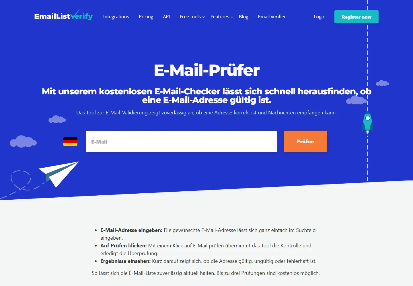 E-Mail-Prüfer (German) page on EmailListVerify