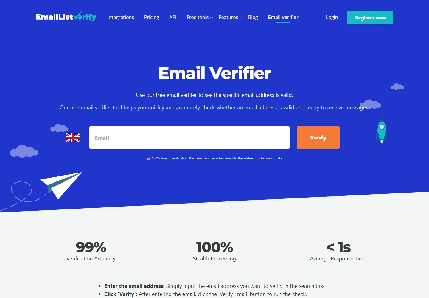 Email Verifier page on EmailListVerify