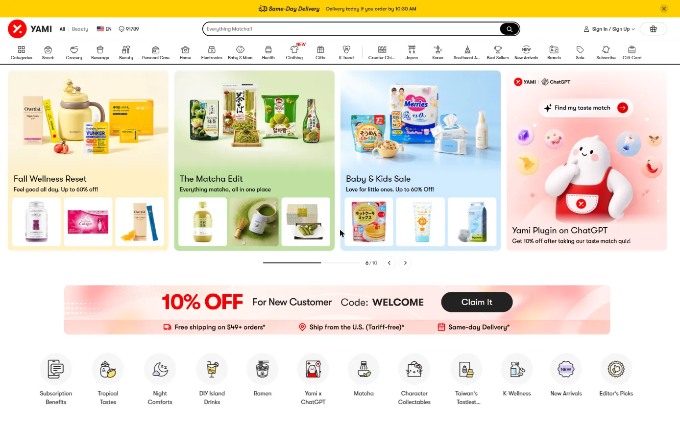 Homepage of Yami (Yamibuy)